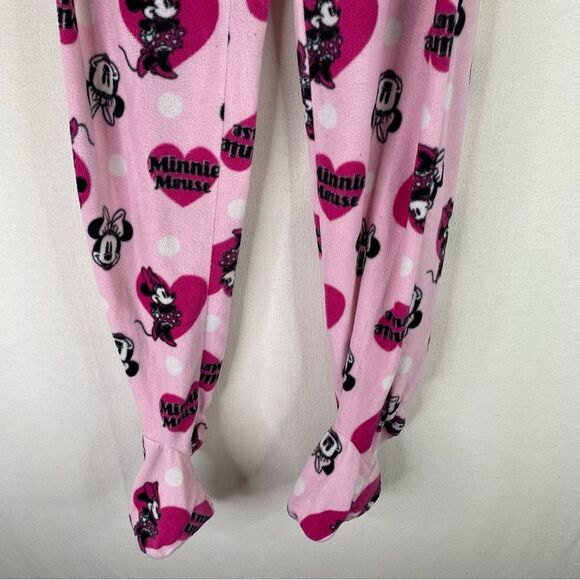Minnie Mouse Disney Pajamas Women’s Pink Black 2 Piece Fleece Footed Pants Shirt - Picture 11 of 13